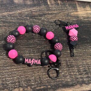 NWT Mama Silicone Beaded Double Strung Keychain Bracelet & Small clip/add on too